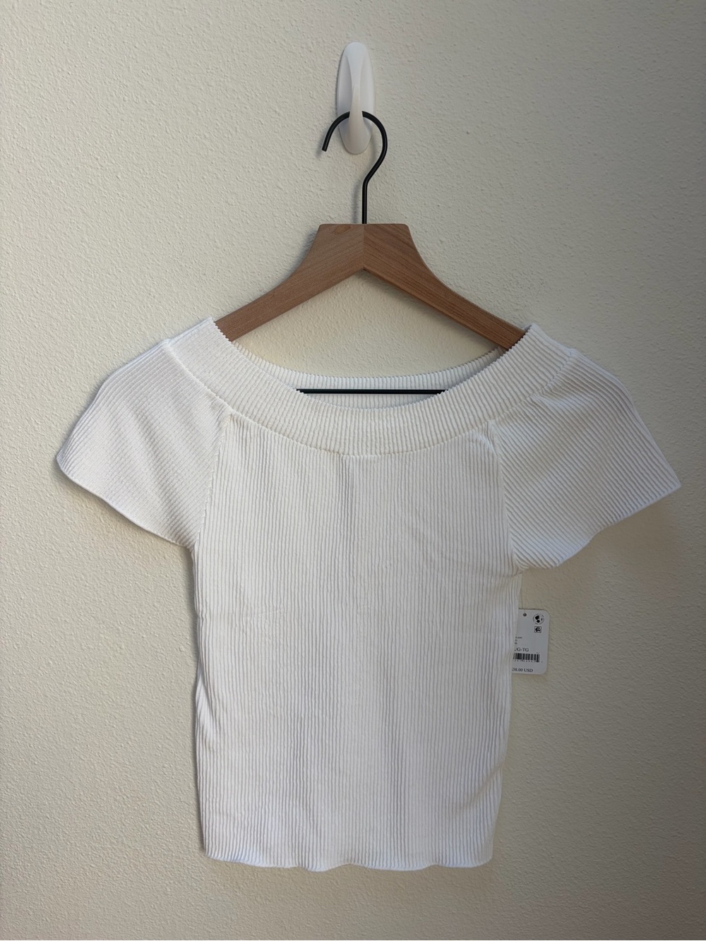 Intimately Free People Top Ribbed Tight Off Shoulder Fitted Shirt White Size Xl